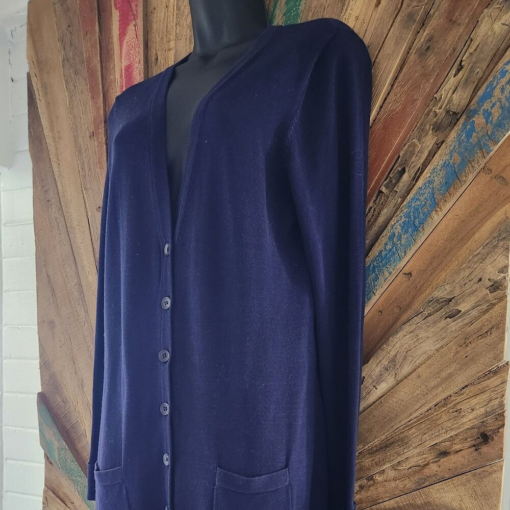 Anne Fontaine SOFT midnight blue pockets long cardigan/sweater Sz 40